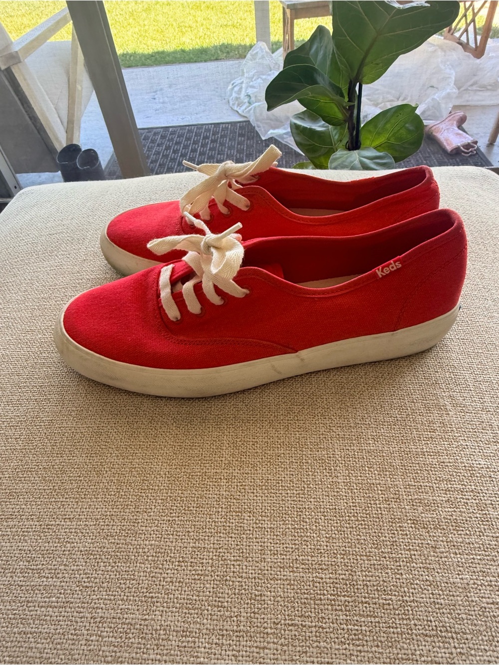 Keds Red Canvas Low-Top Sneakers with White Laces